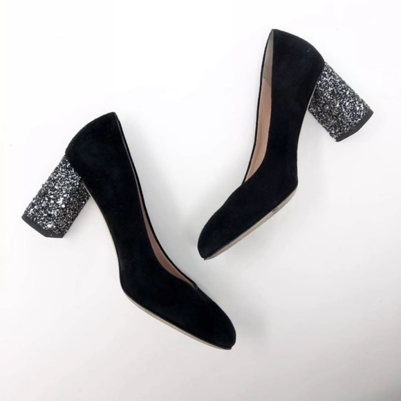 🖤 KATE SPADE 🩶 Metallic Glitter Chunky Heel Pumps sz 6 - Picture 6 of 8